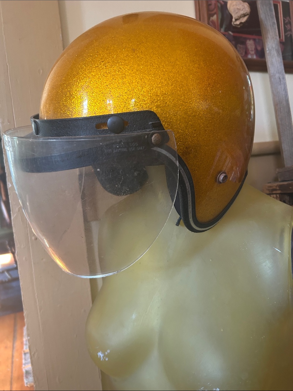 Gold Glitter Open-Face Motorcycle Helmet with Clear Visor - Men